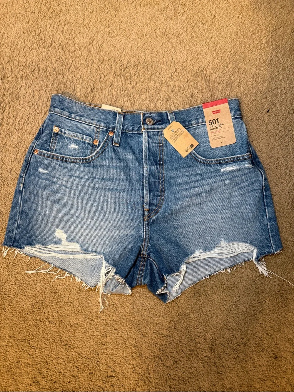 Levi's Blue Distressed High-Rise Jean Shorts - Picture 1 of 3